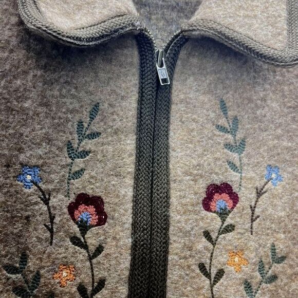 Wool Liz Claiborne western country brown Blazer cozy Jacket zip  flower ‎ L. - Picture 8 of 12